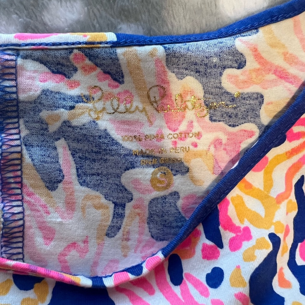 Lilly Pulitzer Pima Cotton T-Shirt Dress Coral Reef Print Blue Pink Small - Picture 6 of 9